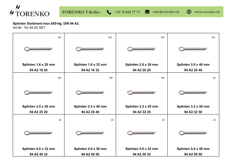 Splinten Sortiment Inox A2 850 tlg.